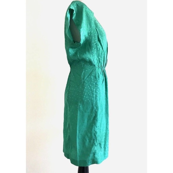 Fossil | Emily Silk Dress Size 0 Luminary Green Polka Dot Crewneck Empire Waist - Picture 4 of 12